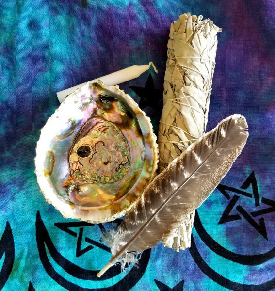 Sacred White Sage Smudge Stick with Abalone Shell and Feather